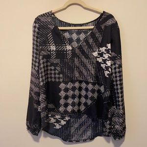 Guess Long Sleeve V Neck Blouse